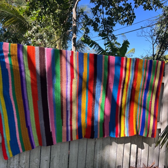 Multicolor Striped Hand Crocheted Throw Blanket (twin bed throw)